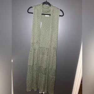 Altar'd State | Olive Green Knit Long‎ Sleeveless Cardigan | Medium